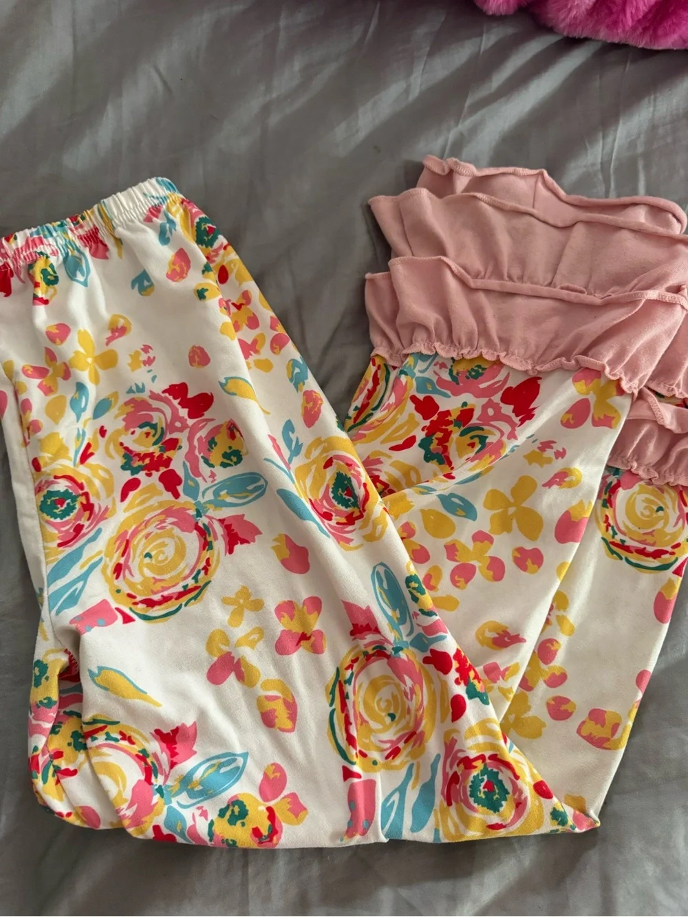 Floral Ruffle Pants -Pink, Yellow & Teal & Dusty Rose Ruffle long sleeve